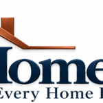 OldHome.com trademark logo with navy blue lettering, copper roofline and tan windowpanes