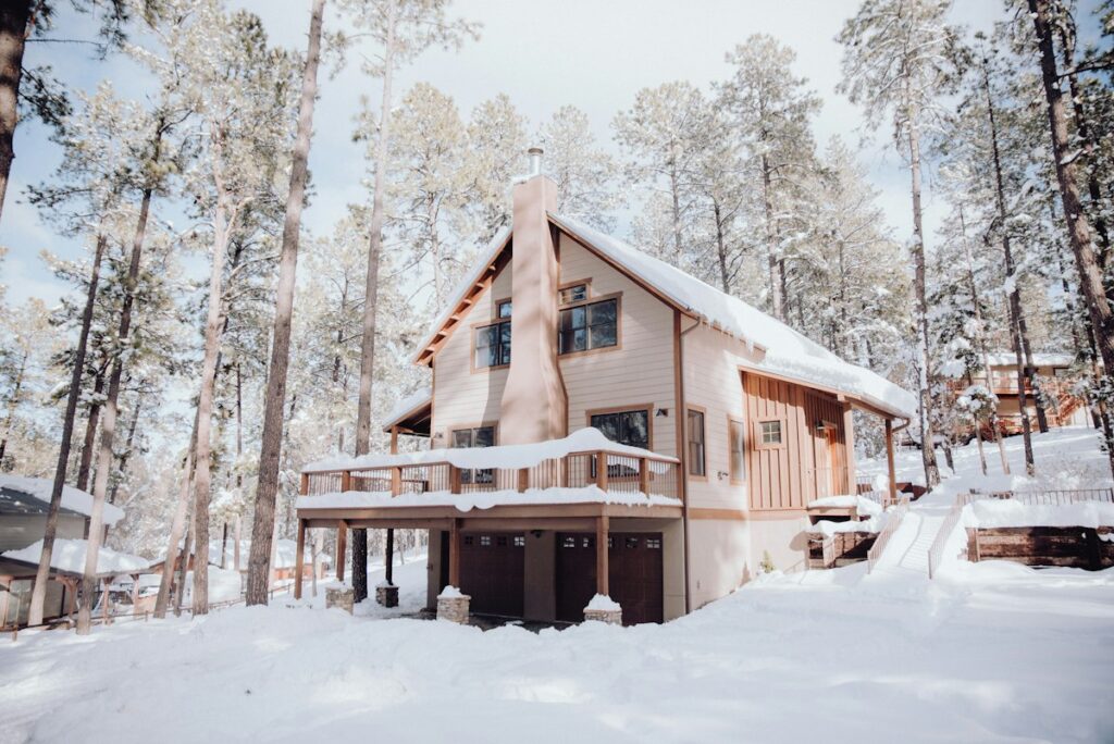 House in wooded setting during snowy winter